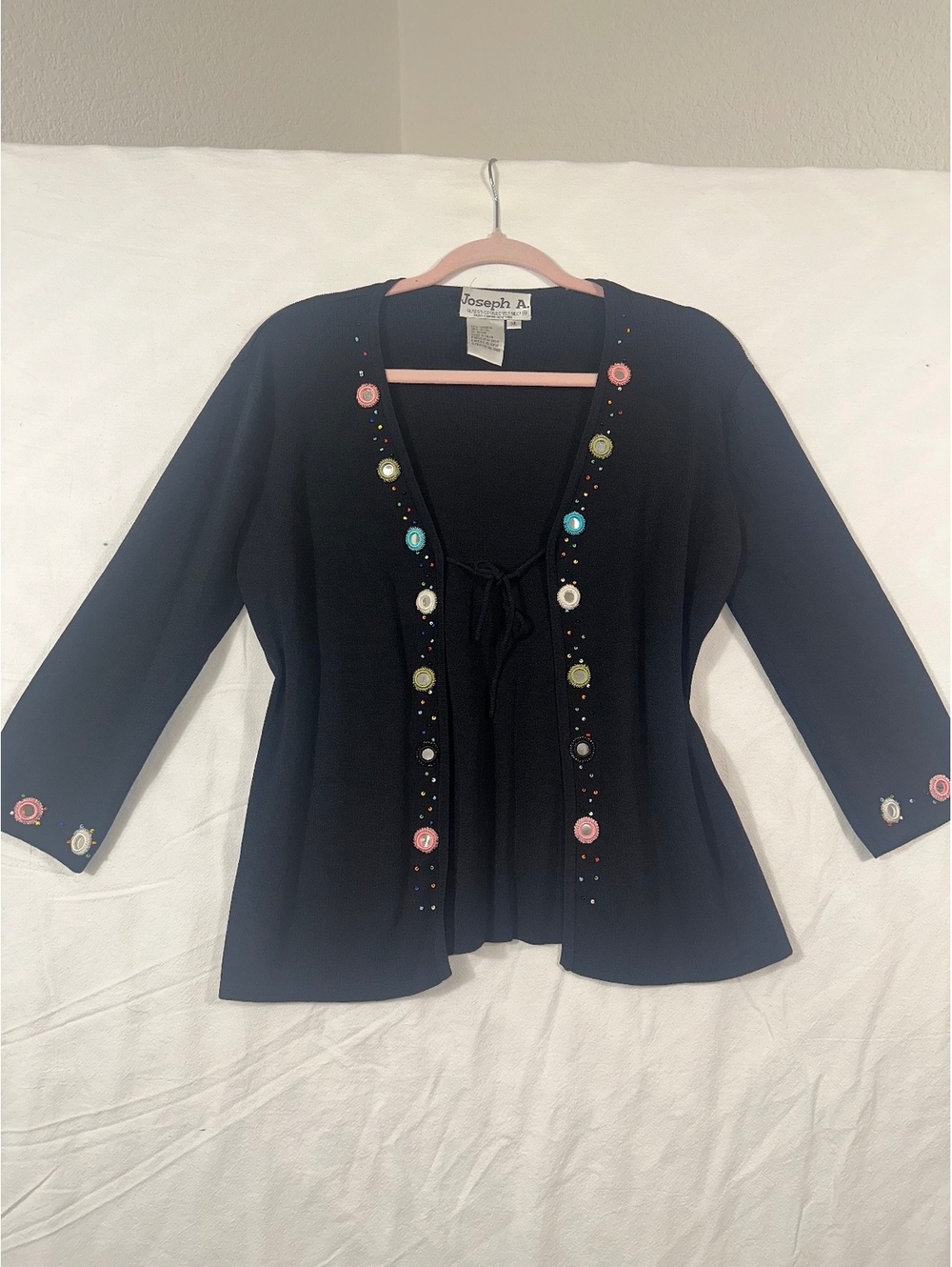 Joseph A black embellished tie-front cardigan Large